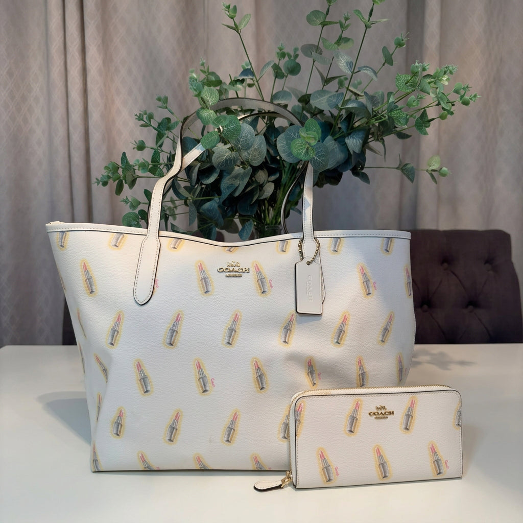 Coach Lipstick Print City Tote w/ Matching Zip Wallet