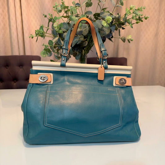 Coach Limited Edition Teal Leather Turnlock Satchel
