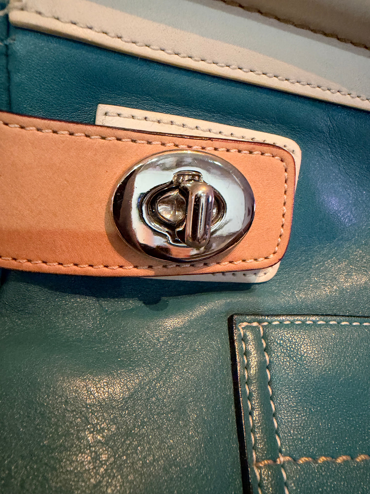 Coach Limited Edition Teal Leather Turnlock Satchel