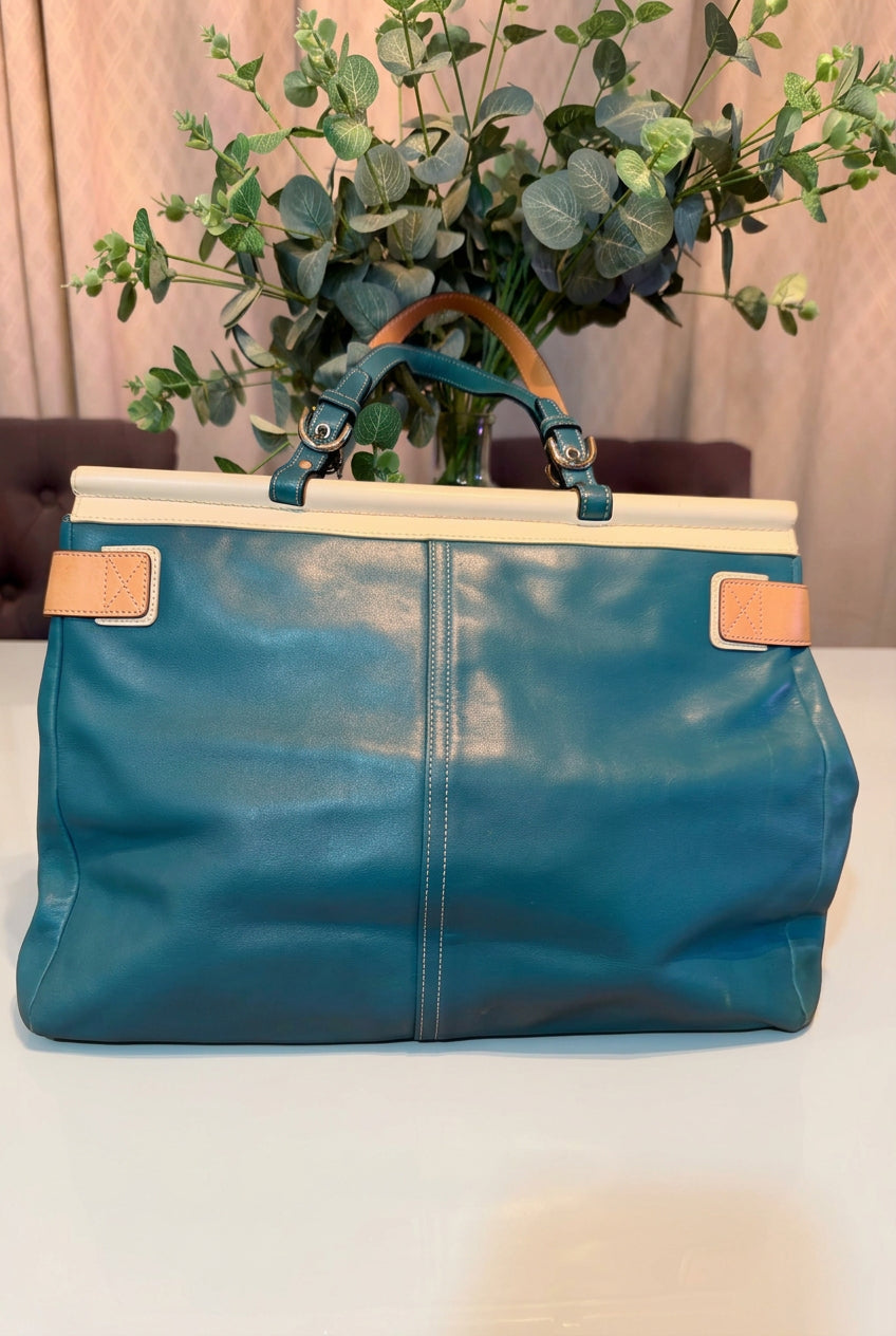 Coach Limited Edition Teal Leather Turnlock Satchel