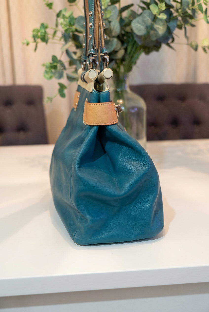 Coach Limited Edition Teal Leather Turnlock Satchel