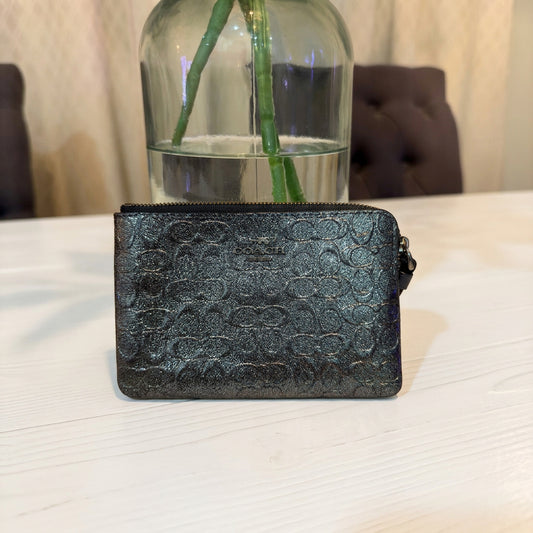 Coach Black Patent Embossed Wristlet