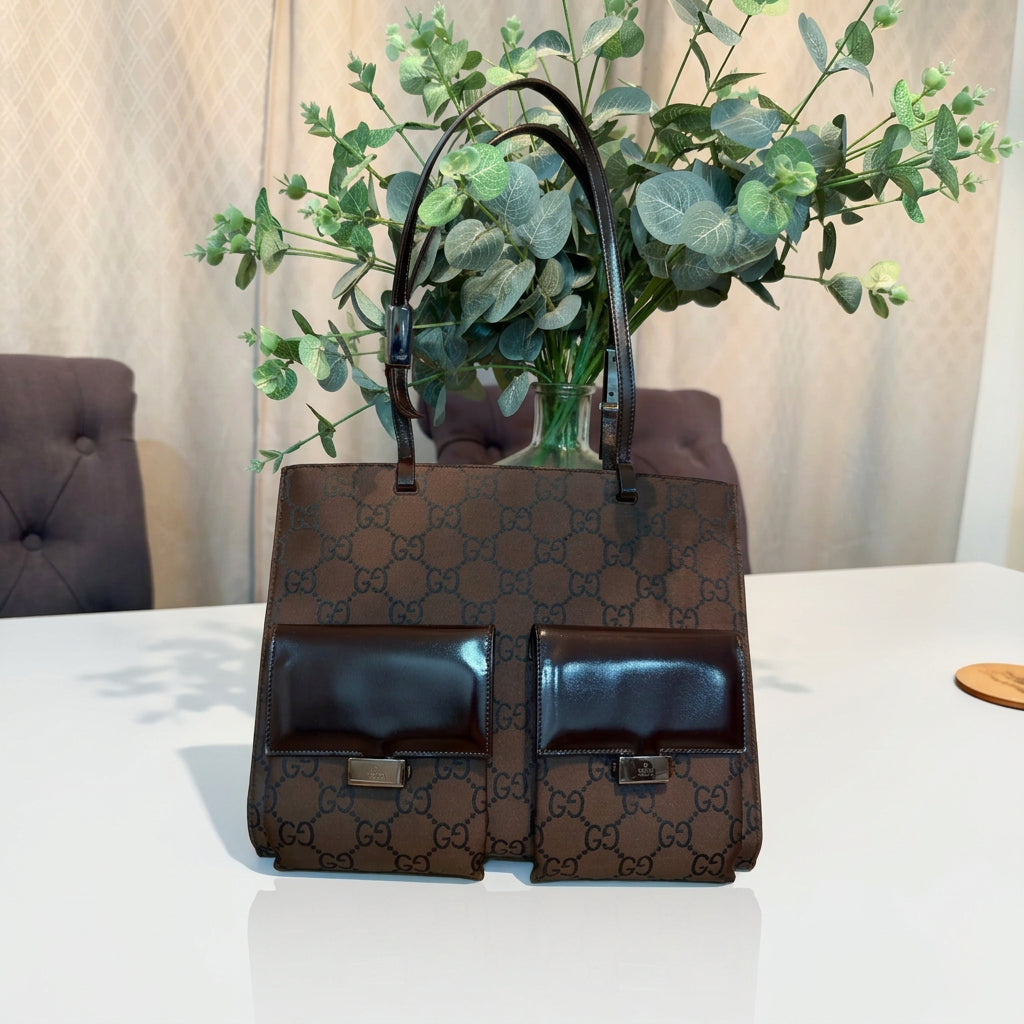 Gucci Vintage Tom Ford Era GG Monogram Dual Pocket Tote