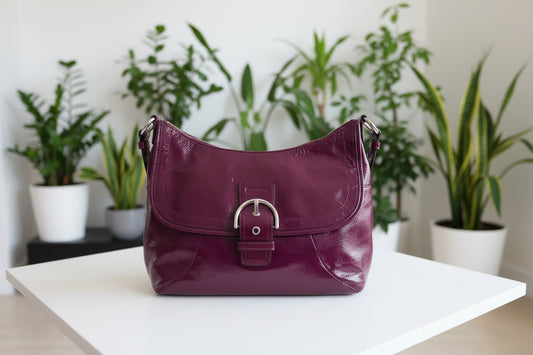 Coach Patent Leather Large Buckle Bag & Wallet