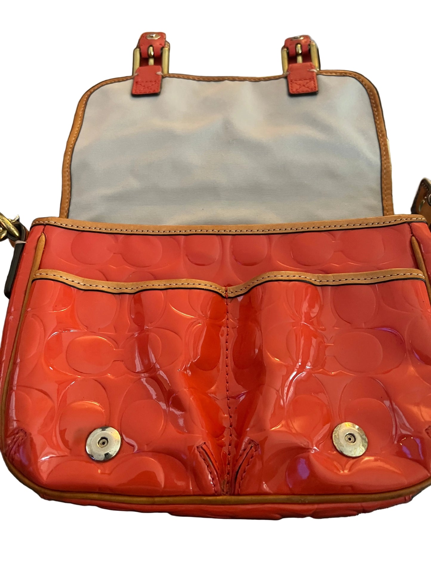 PREVIEW-DROP NEXT TIKTOK LIVE-Coach Patent Orange Messenger