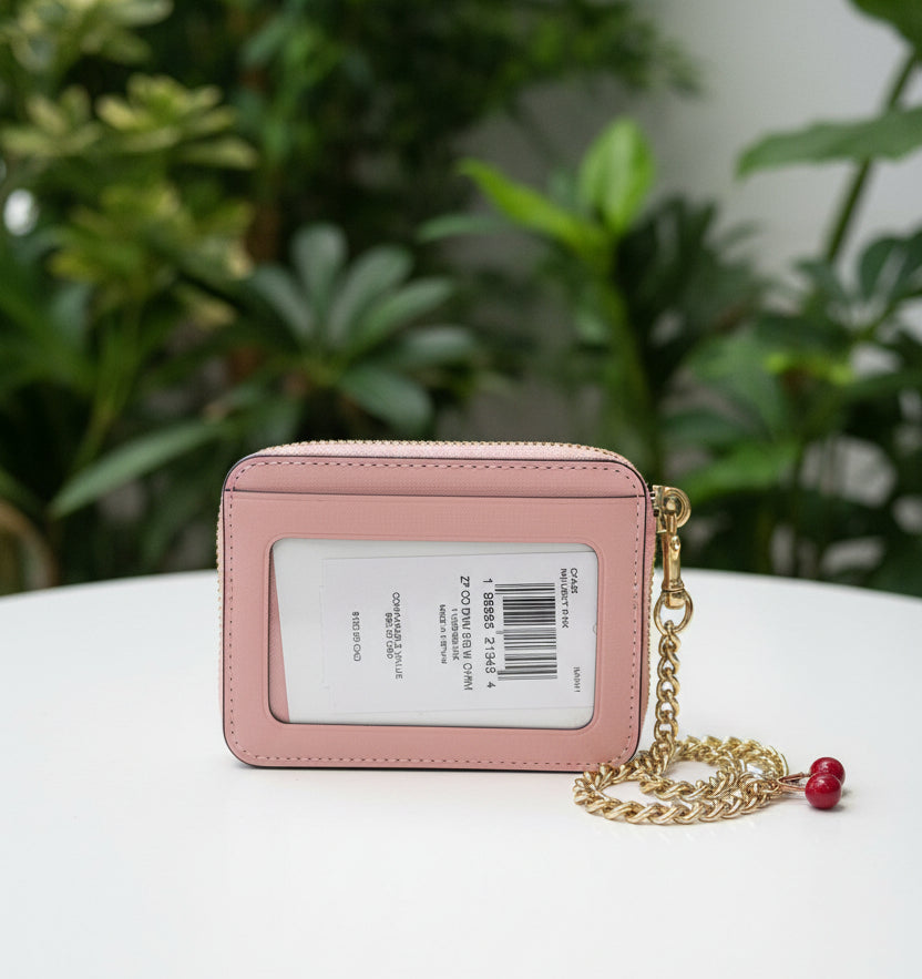 Coach Pink Denim Zip Card Case with Charm