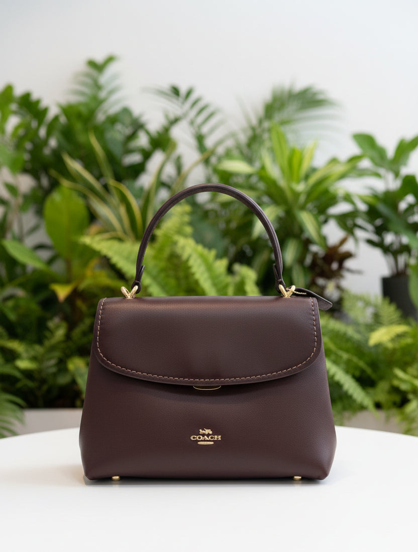 Coach Leather Top Handle Emory Espresso Brown