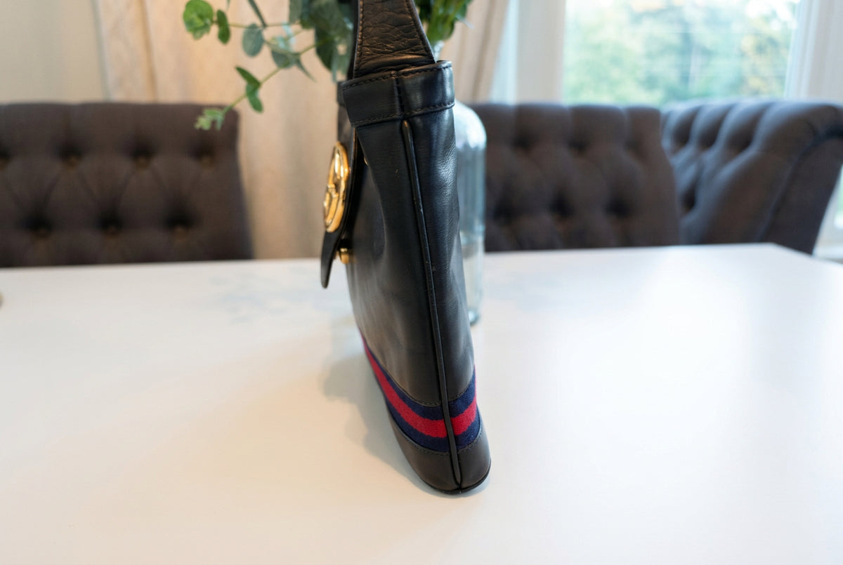 Gucci Vintage Navy Leather Shoulder Bag