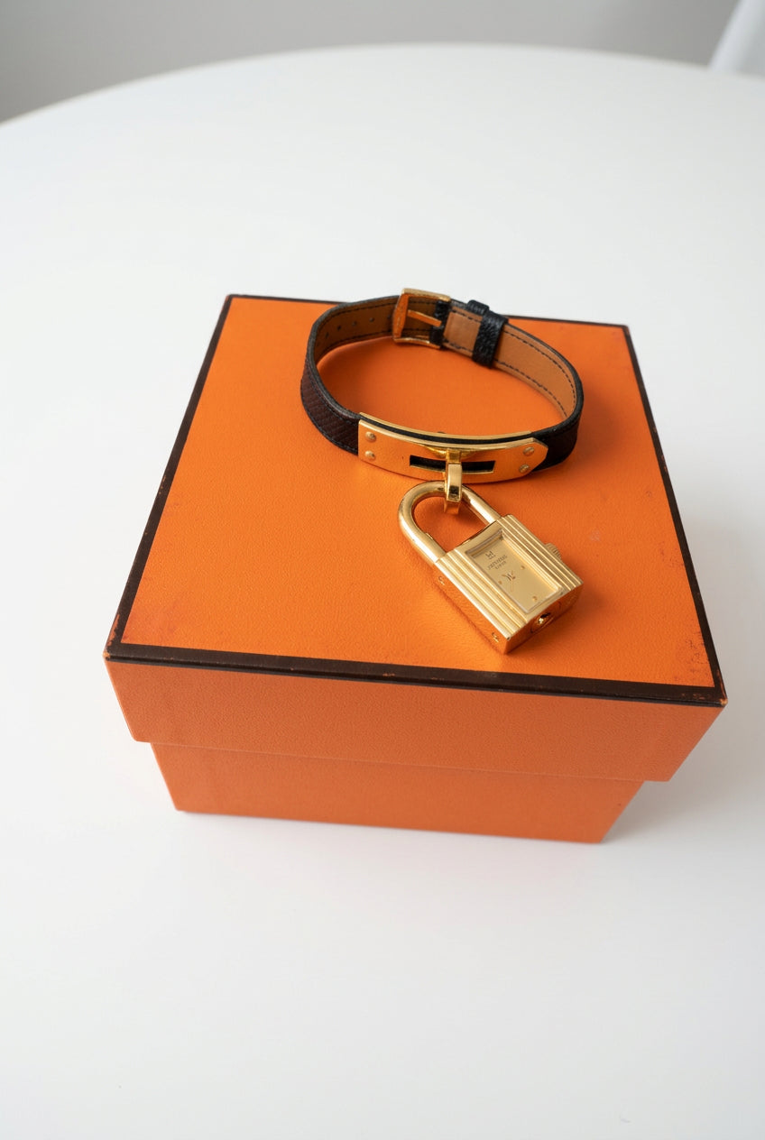 Hermes Vintage Black Kelly Padlock Watch