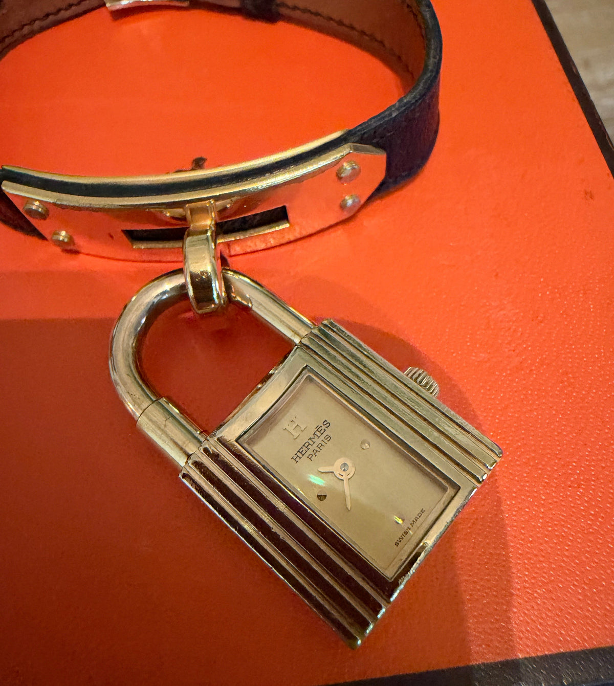 Hermes Vintage Black Kelly Padlock Watch
