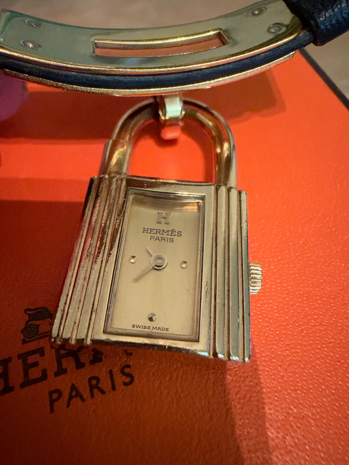 Hermes Vintage Black Kelly Padlock Watch