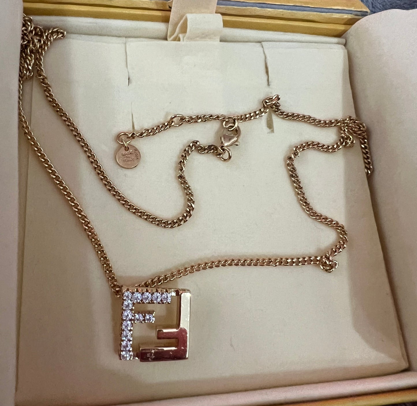 Fendi Forever Fendi Logo Necklace w/ Crystals