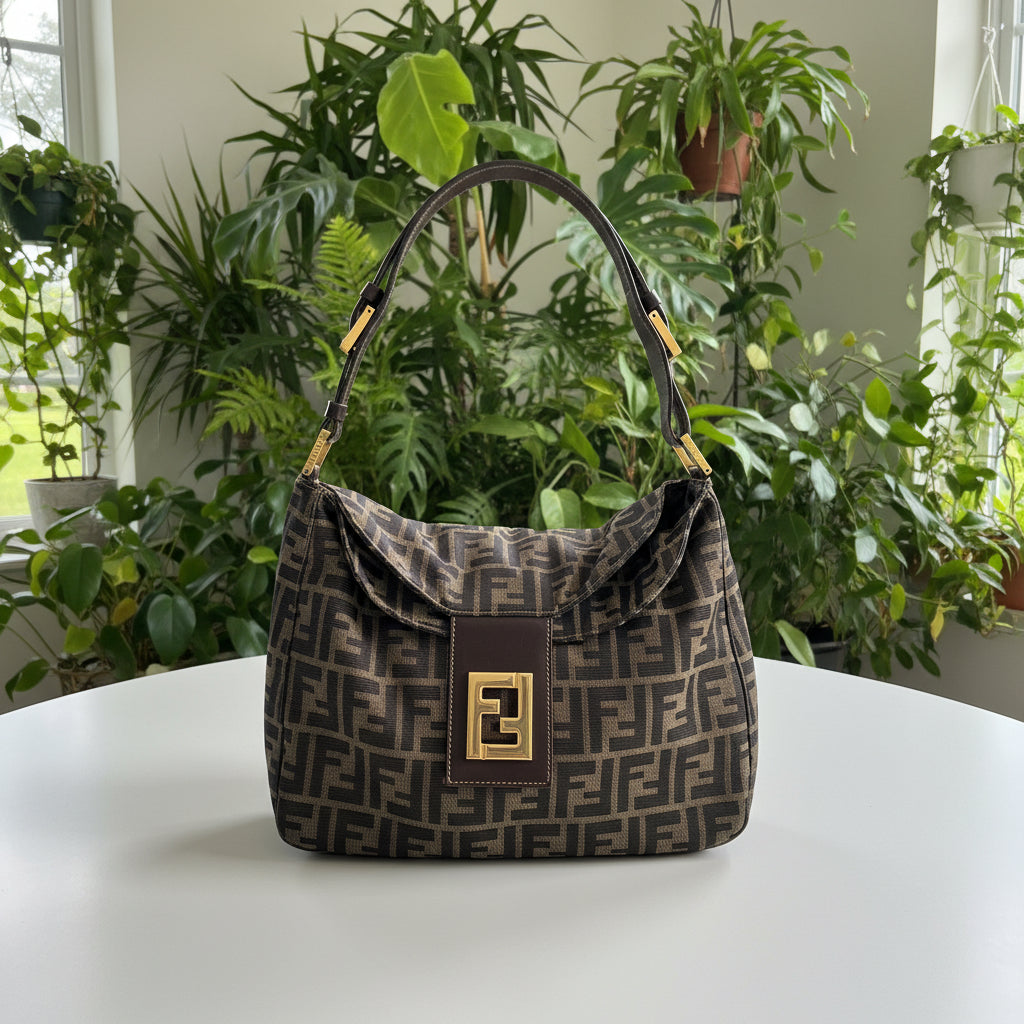 Fendi Vintage Zucca Double Flap Mamma Baguette