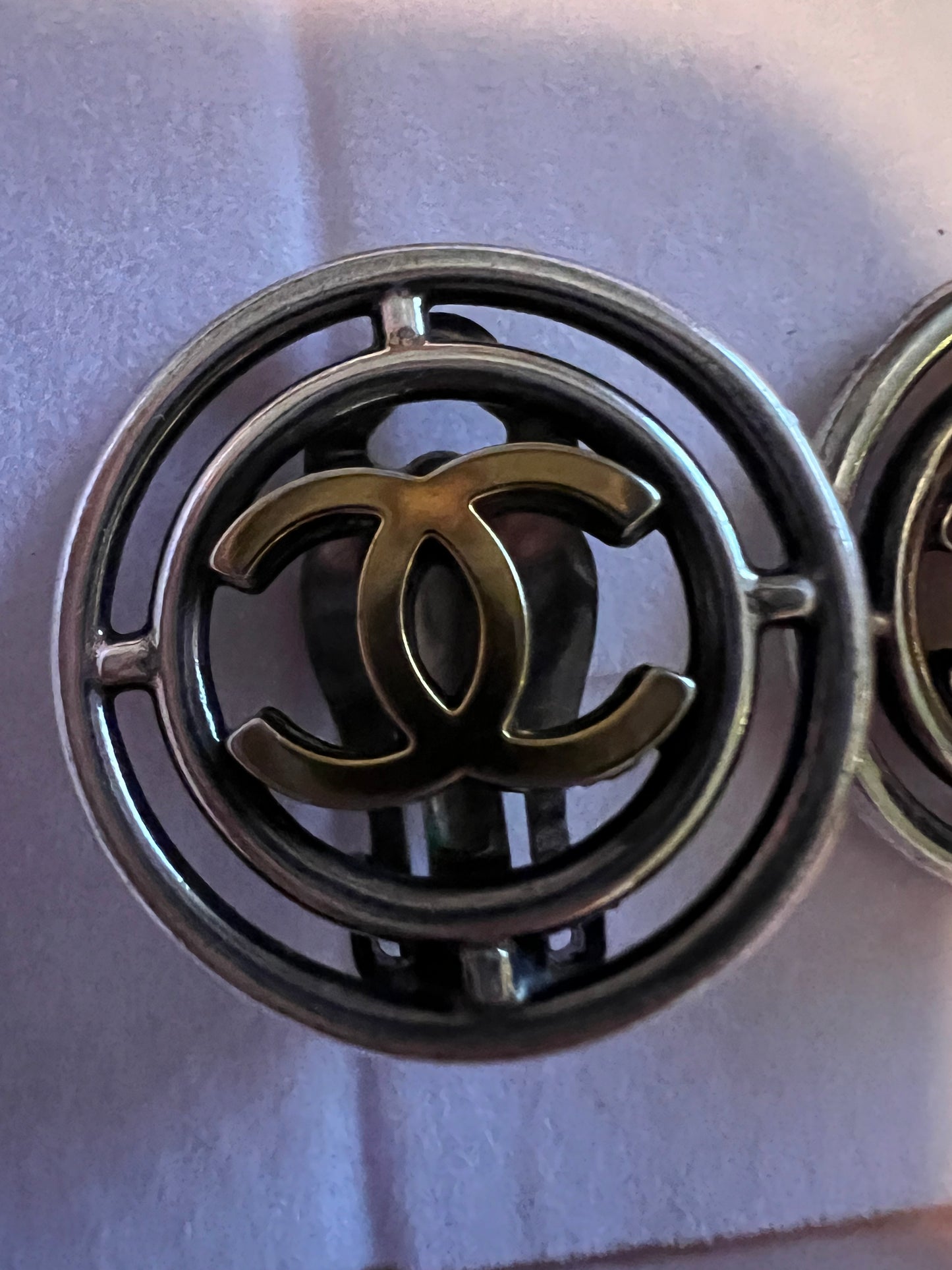 Chanel Two Toned Logo Clip On Earrings