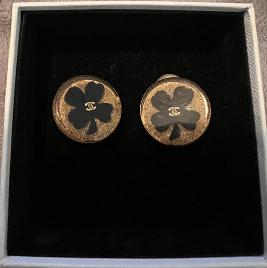 Chanel Resin Clover Clip On Earrings