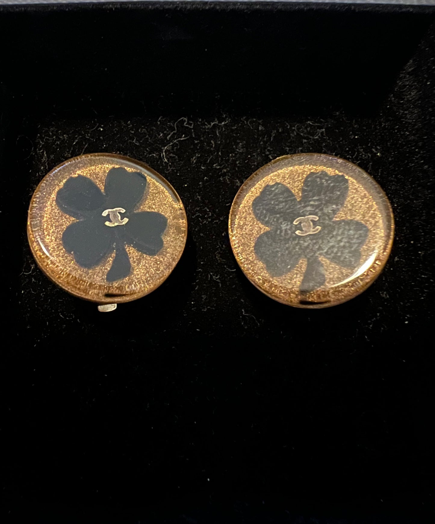 Chanel Resin Clover Clip On Earrings