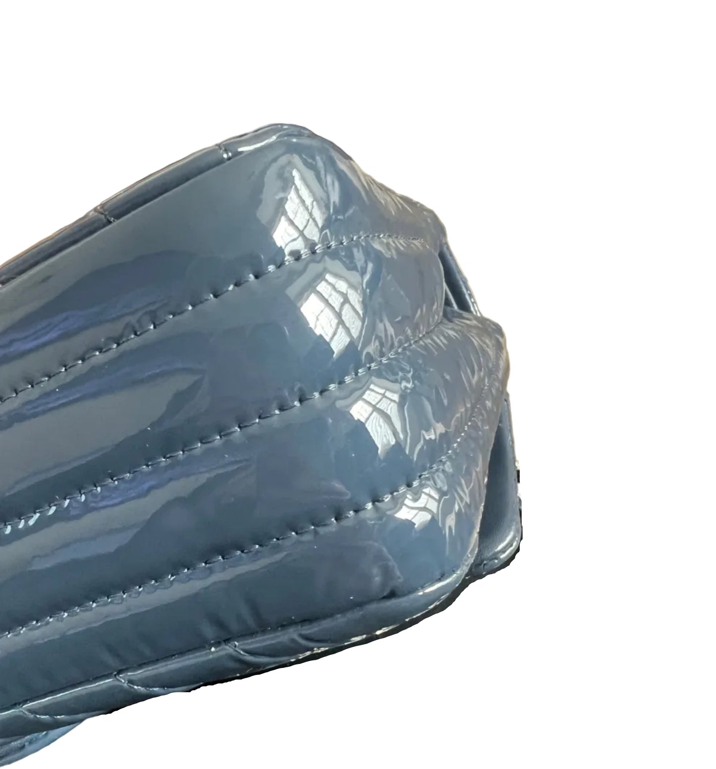 Chanel Patent Leather Chevron Petrol Blue Double Flap