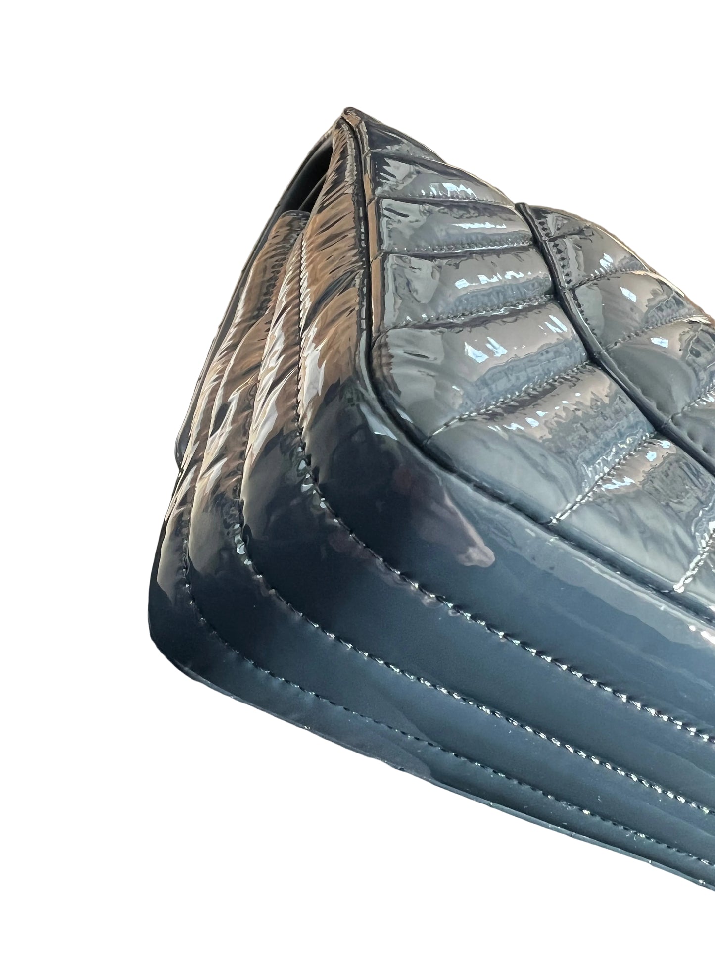 Chanel Patent Leather Chevron Petrol Blue Double Flap