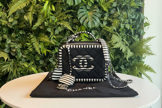 Chanel Filigree Vanity Case Quilted Caviar with Striped Leather
