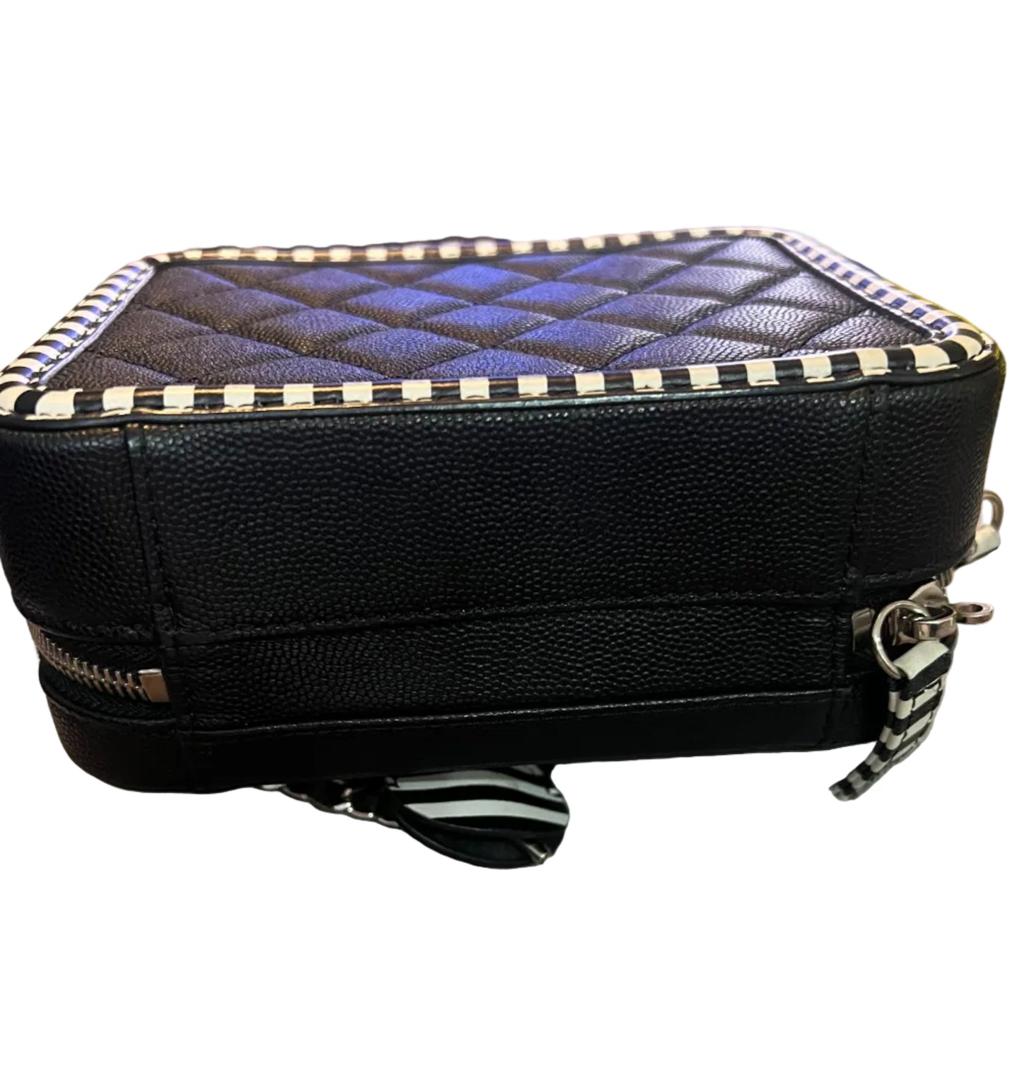 Chanel Filigree Vanity Case Quilted Caviar with Striped Leather