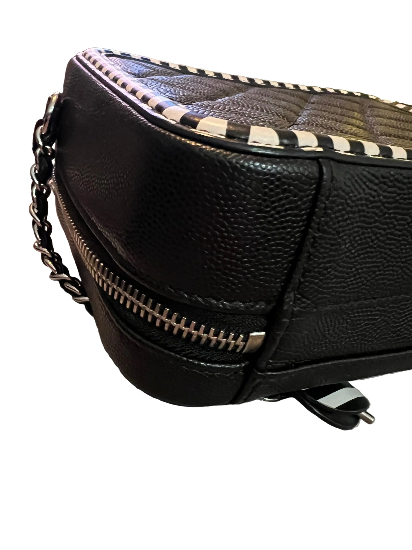 Chanel Filigree Vanity Case Quilted Caviar with Striped Leather