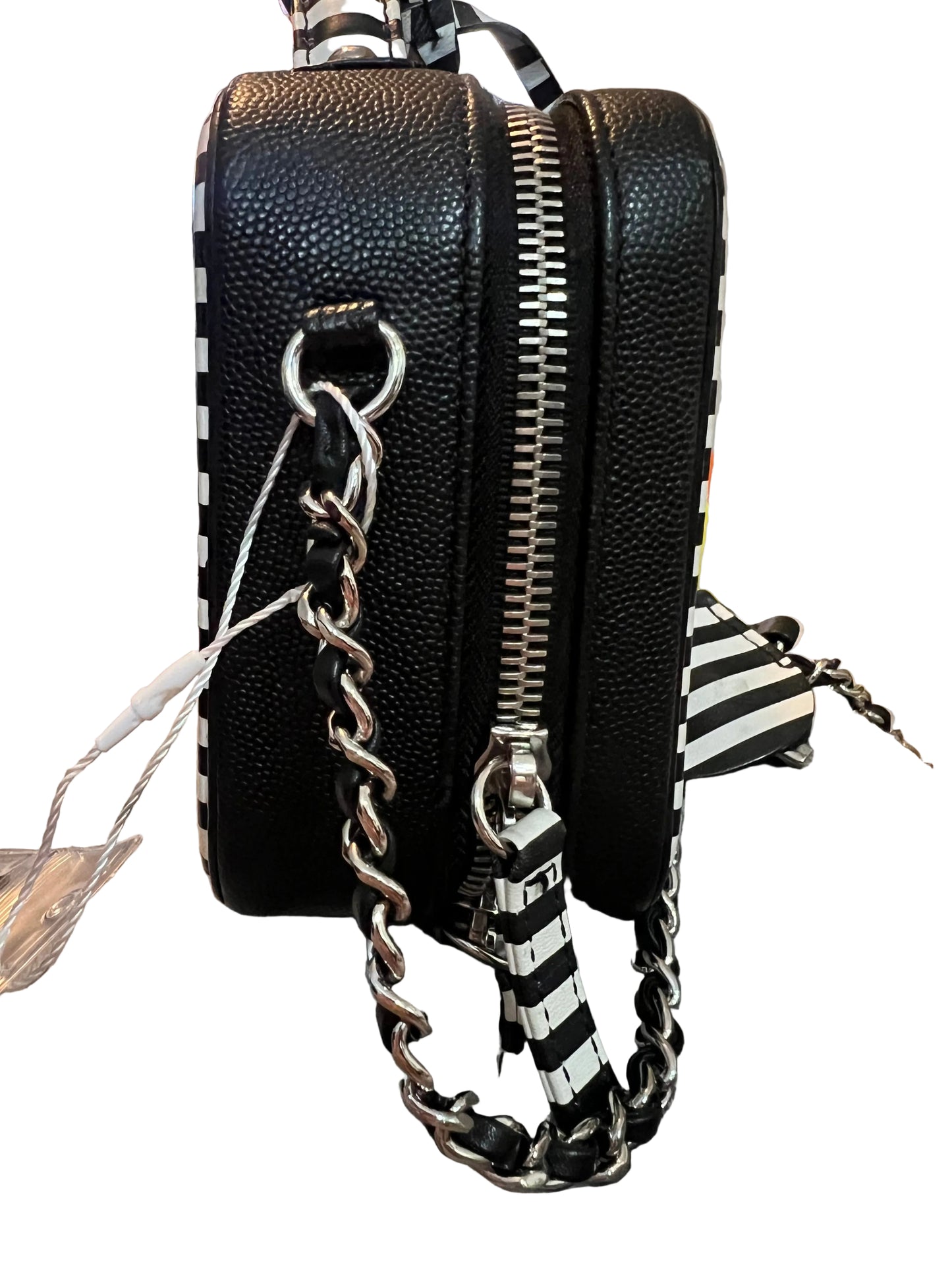 Chanel Filigree Vanity Case Quilted Caviar with Striped Leather