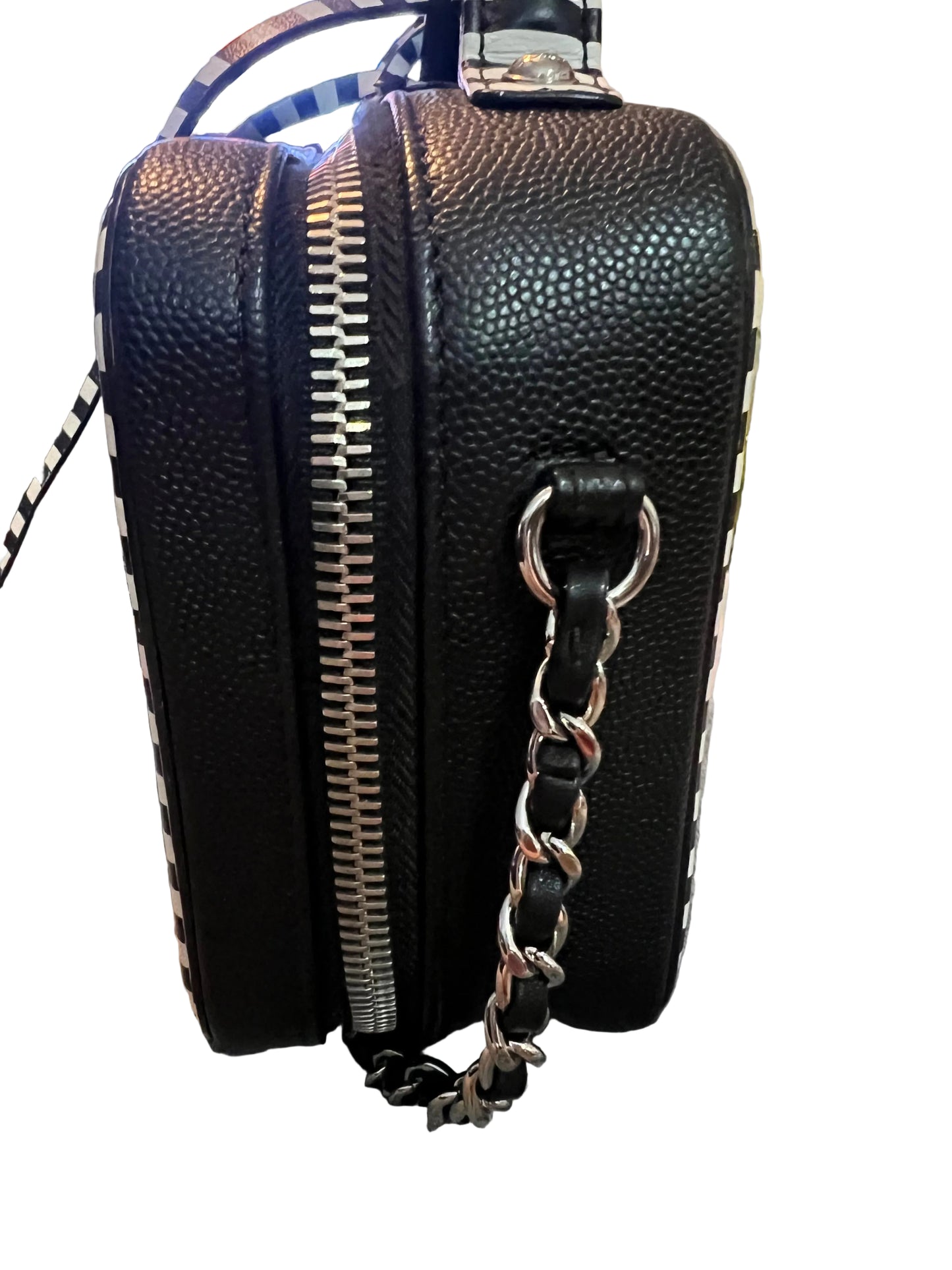 Chanel Filigree Vanity Case Quilted Caviar with Striped Leather