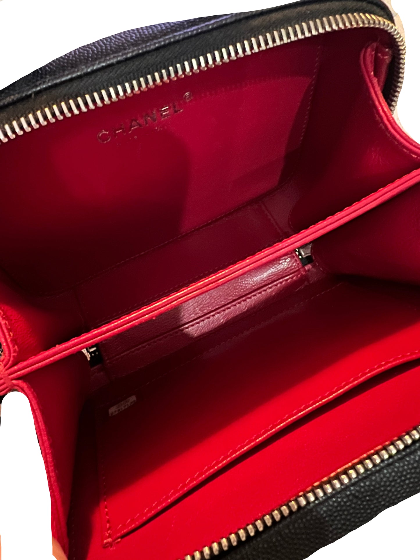 Chanel Filigree Vanity Case Quilted Caviar with Striped Leather