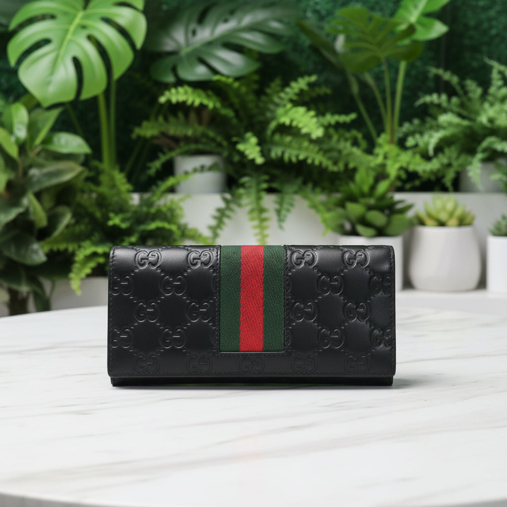 Gucci Embossed Leather Guccissima Web Wallet