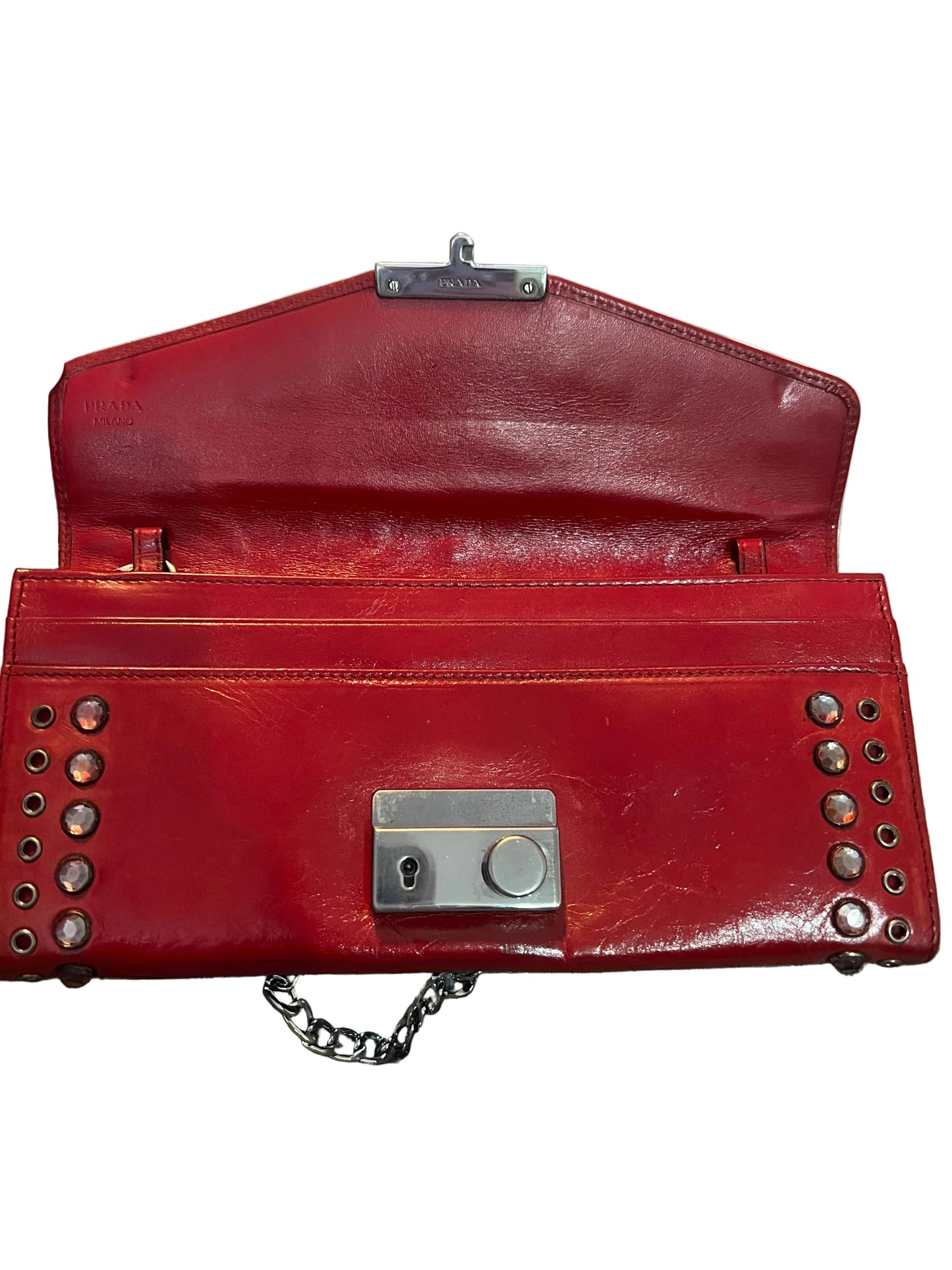 Prada Leather Studded Wallet on Chain