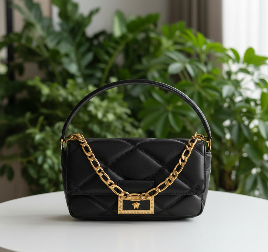 Versace Calfskin Quilted Leather Medusa Chain Shoulder Bag