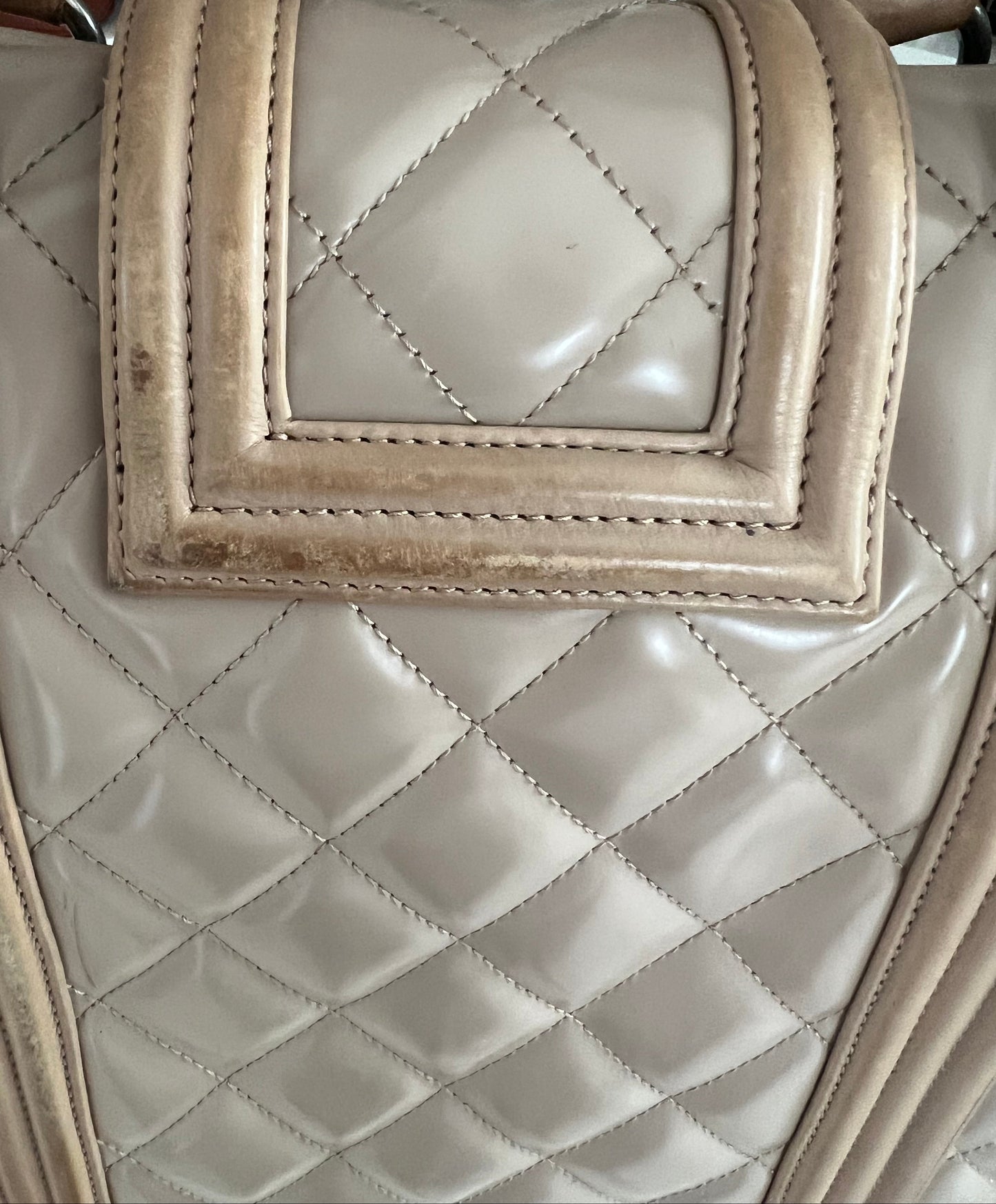 Chanel Beige Quilted Boy Tote Aged Glazed Calfskin