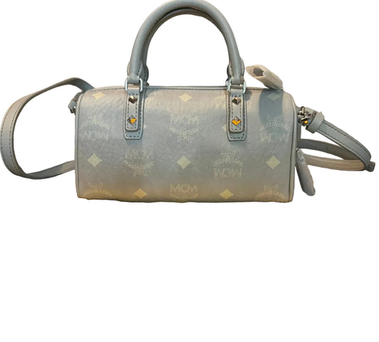 PREVIEW-DROP NEXT TIKTOK LIVE-MCM Visetos Blue Mini Boston Bag