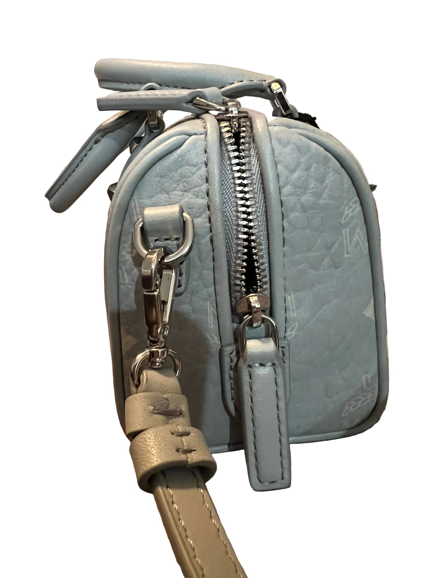 PREVIEW-DROP NEXT TIKTOK LIVE-MCM Visetos Blue Mini Boston Bag