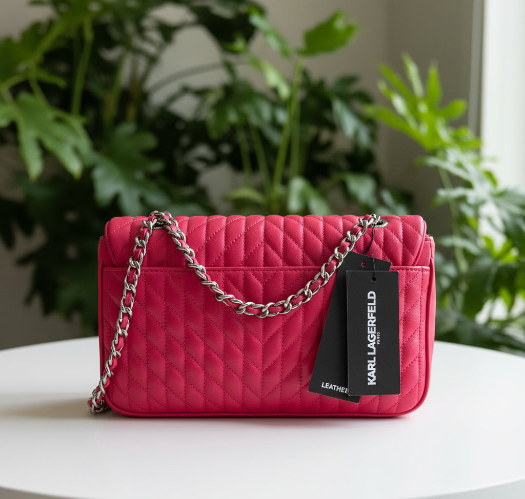 Karl Lagerfeld Pink Quilted Leather Flap w Charms