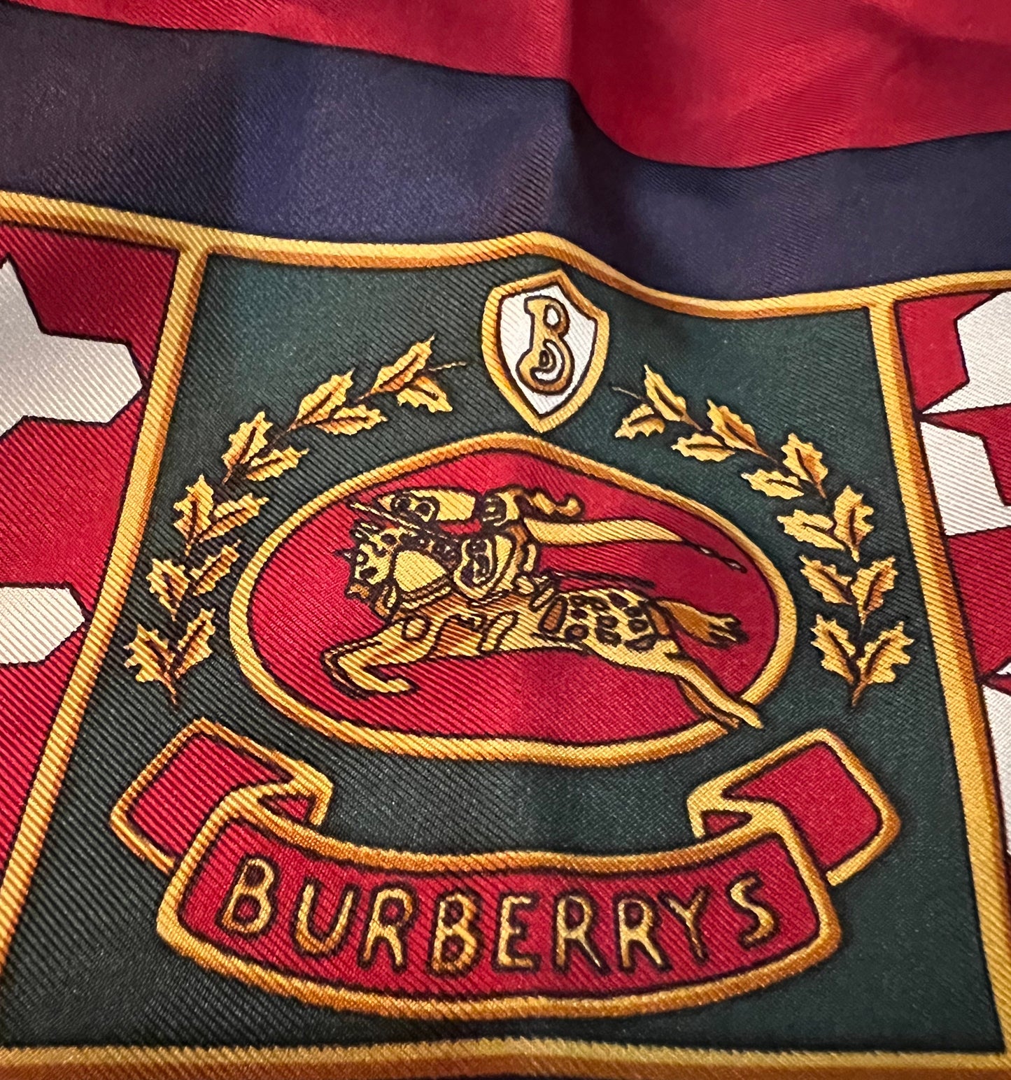 Burberrys Red and Gold Horse Scarf
