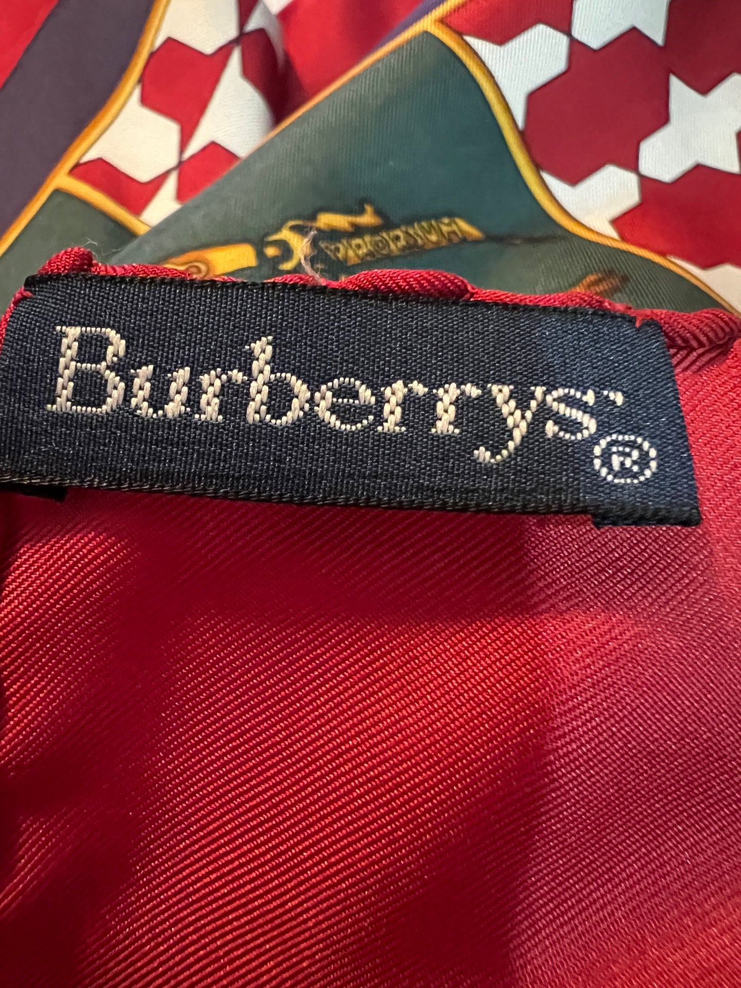 Burberrys Red and Gold Horse Scarf