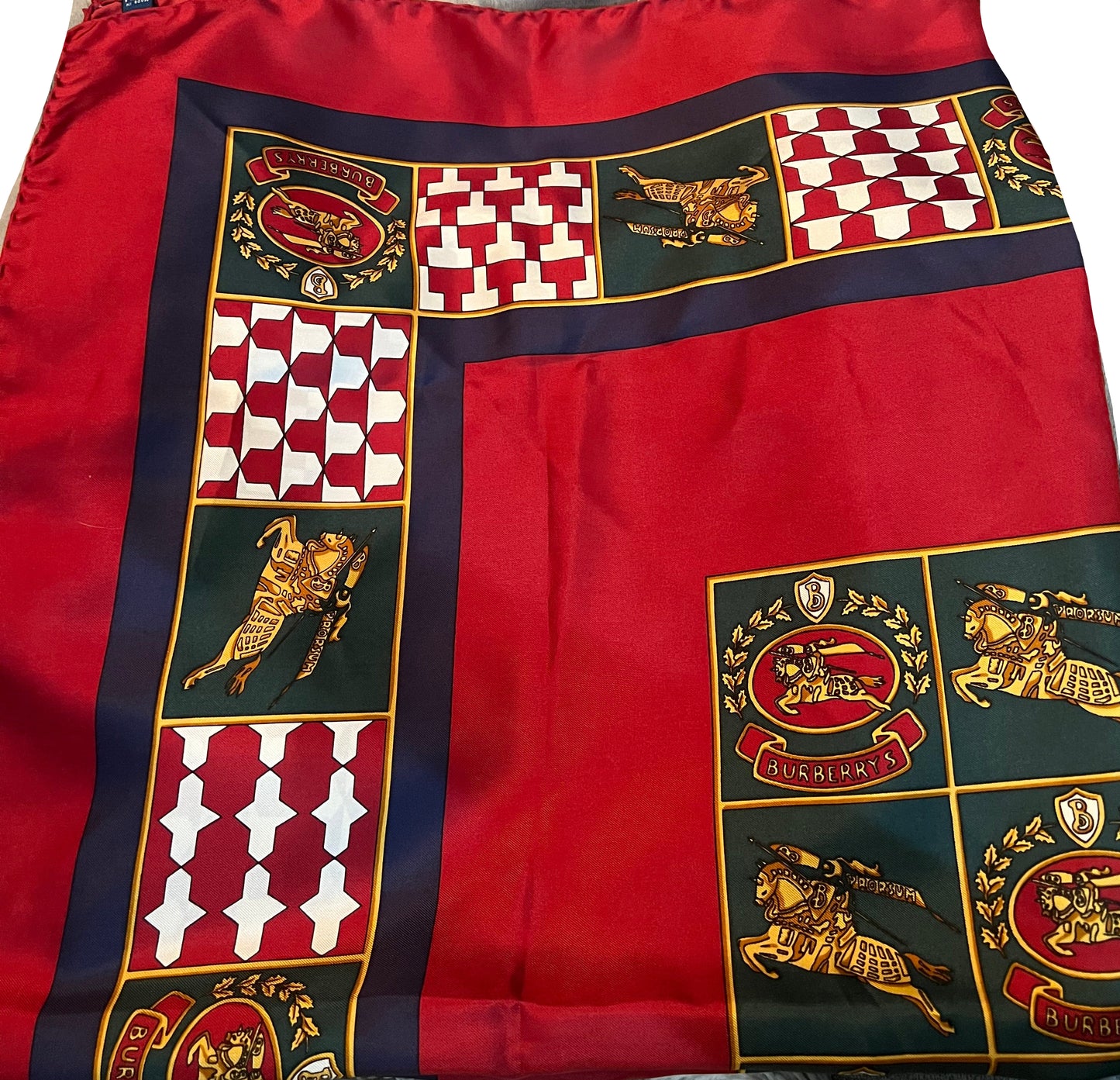 Burberrys Red and Gold Horse Scarf