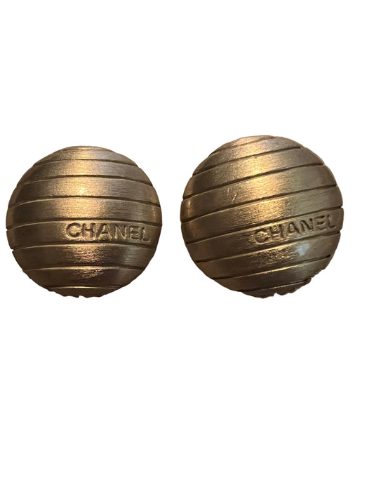 Chanel Silver Toned Dome Stud Earrings