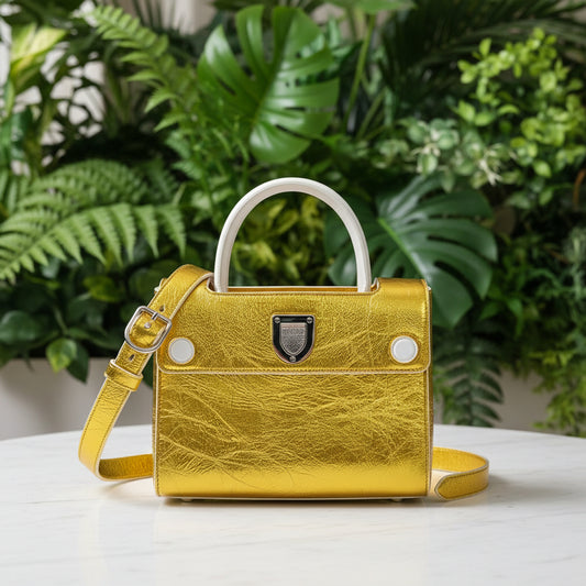 Dior Diorever Metallic Gold and White Leather Flap Bag