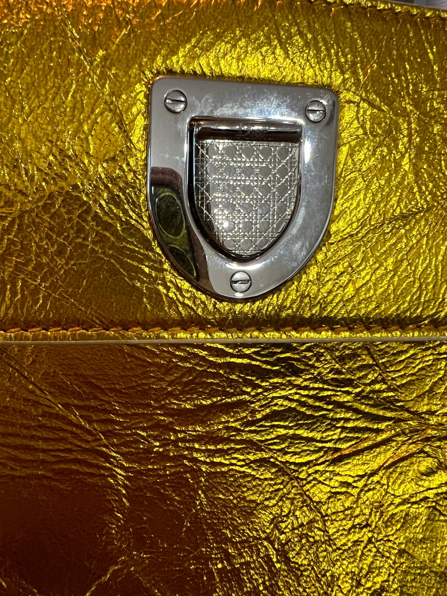 Dior Diorever Metallic Gold and White Leather Flap Bag