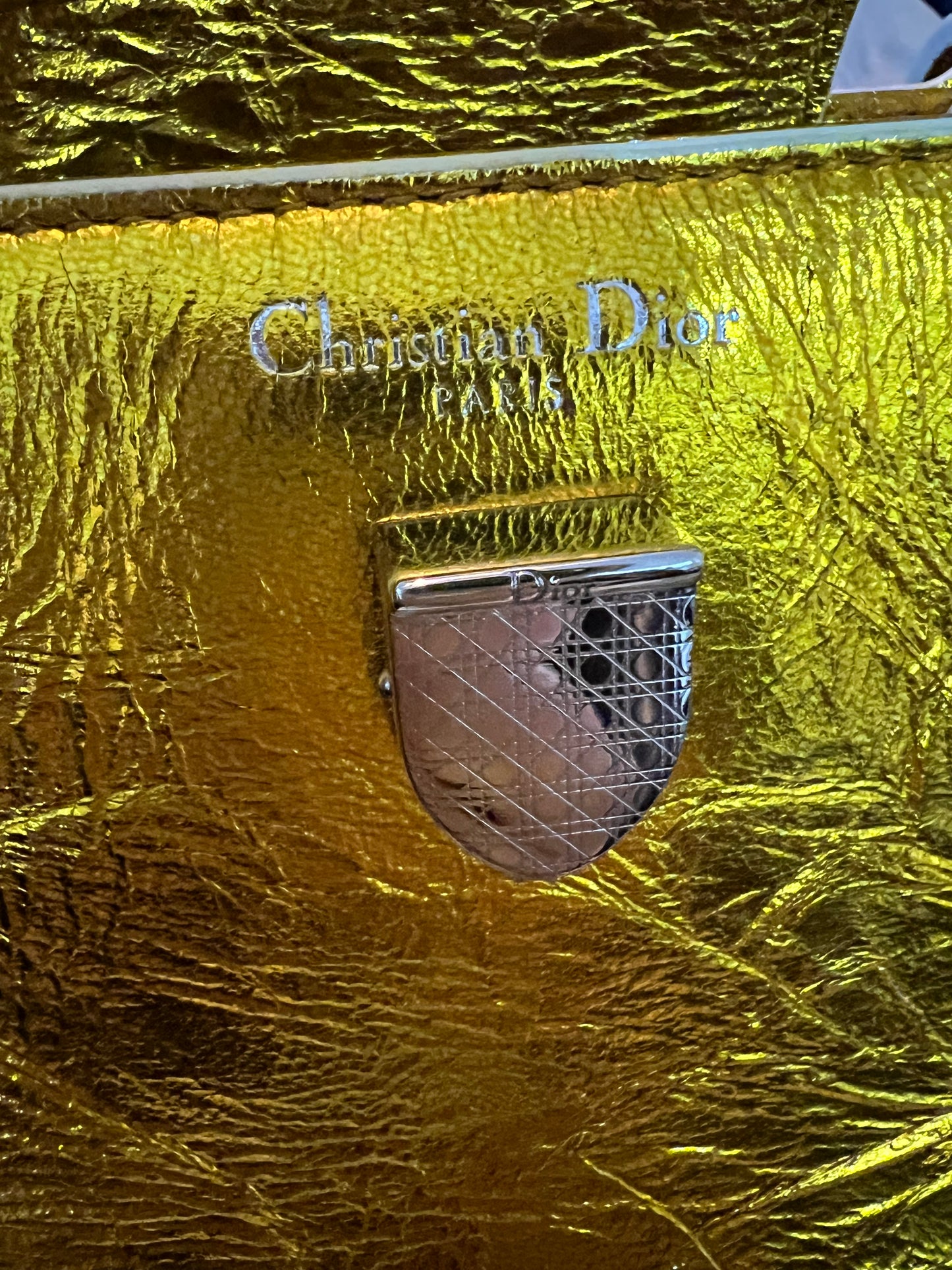 Dior Diorever Metallic Gold and White Leather Flap Bag