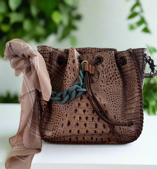 American Darling Croc Embossed Leather Bucket Bag