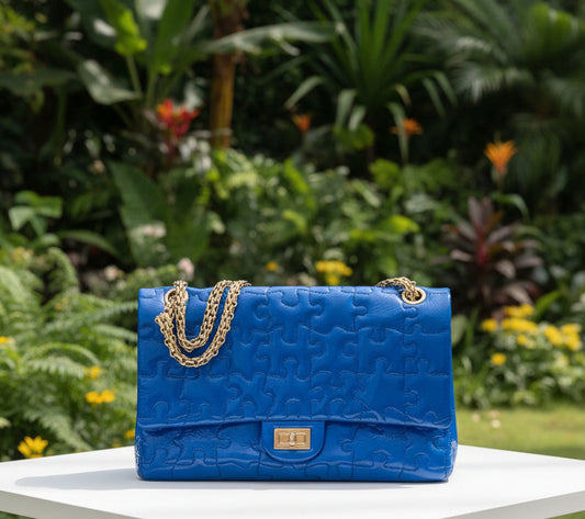 Chanel Limited Karl Lagerfeld Patent Blue Puzzle Flap