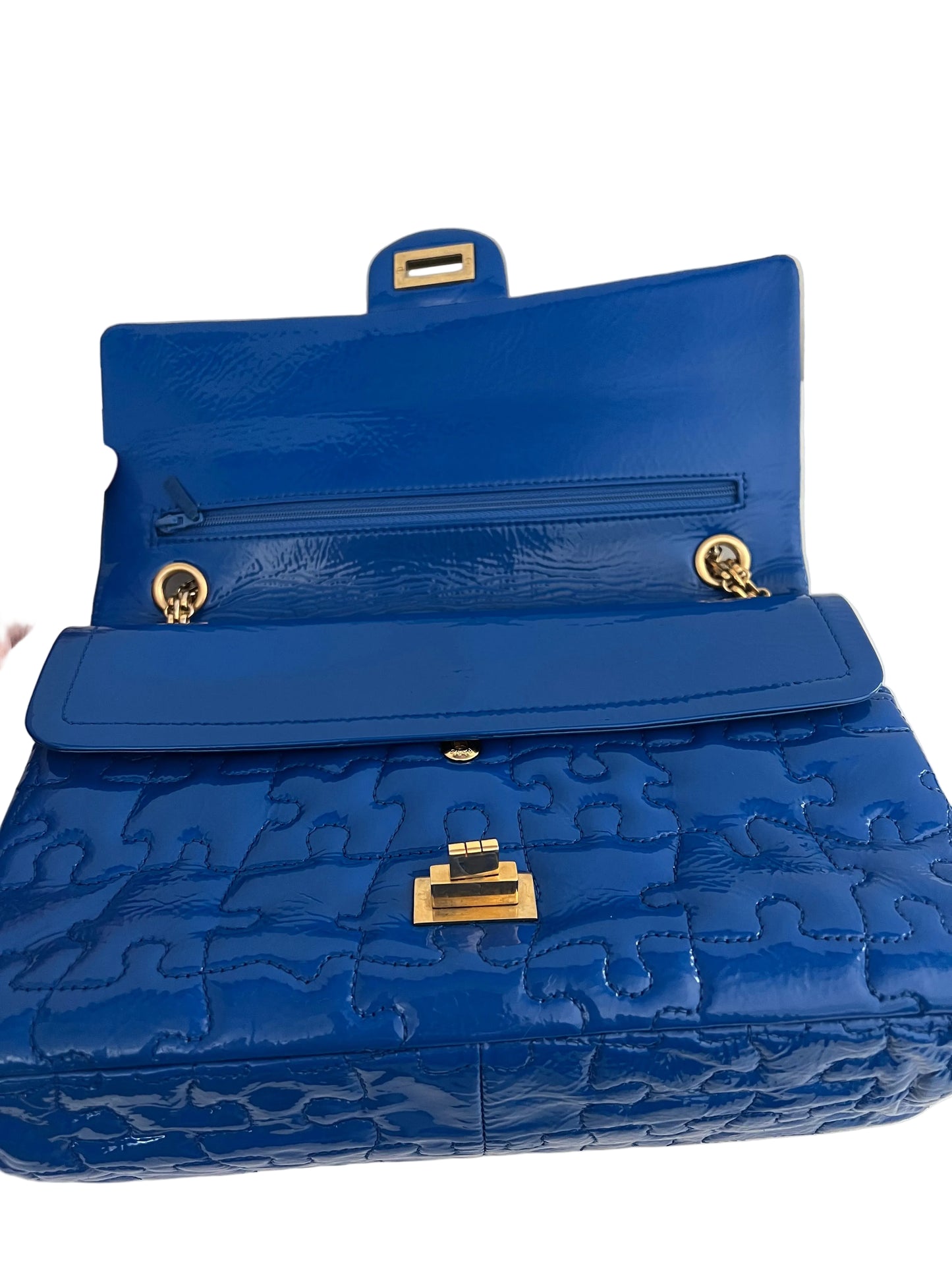 Chanel Limited Karl Lagerfeld Patent Blue Puzzle Flap
