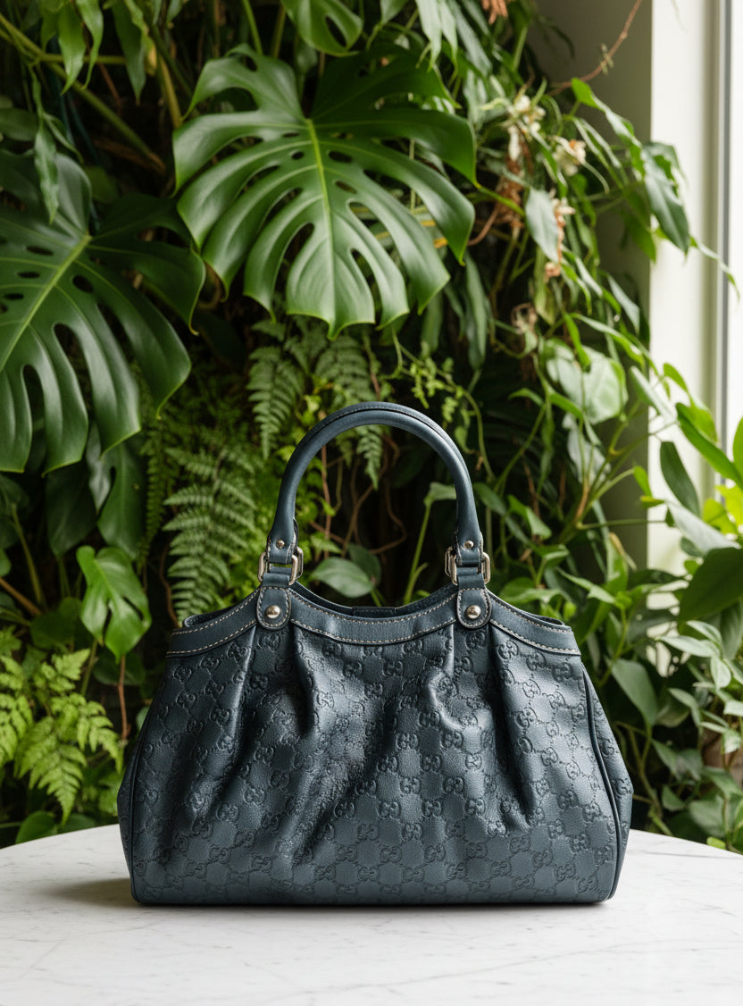 Gucci Leather Guccissima Sukey Slate Blue