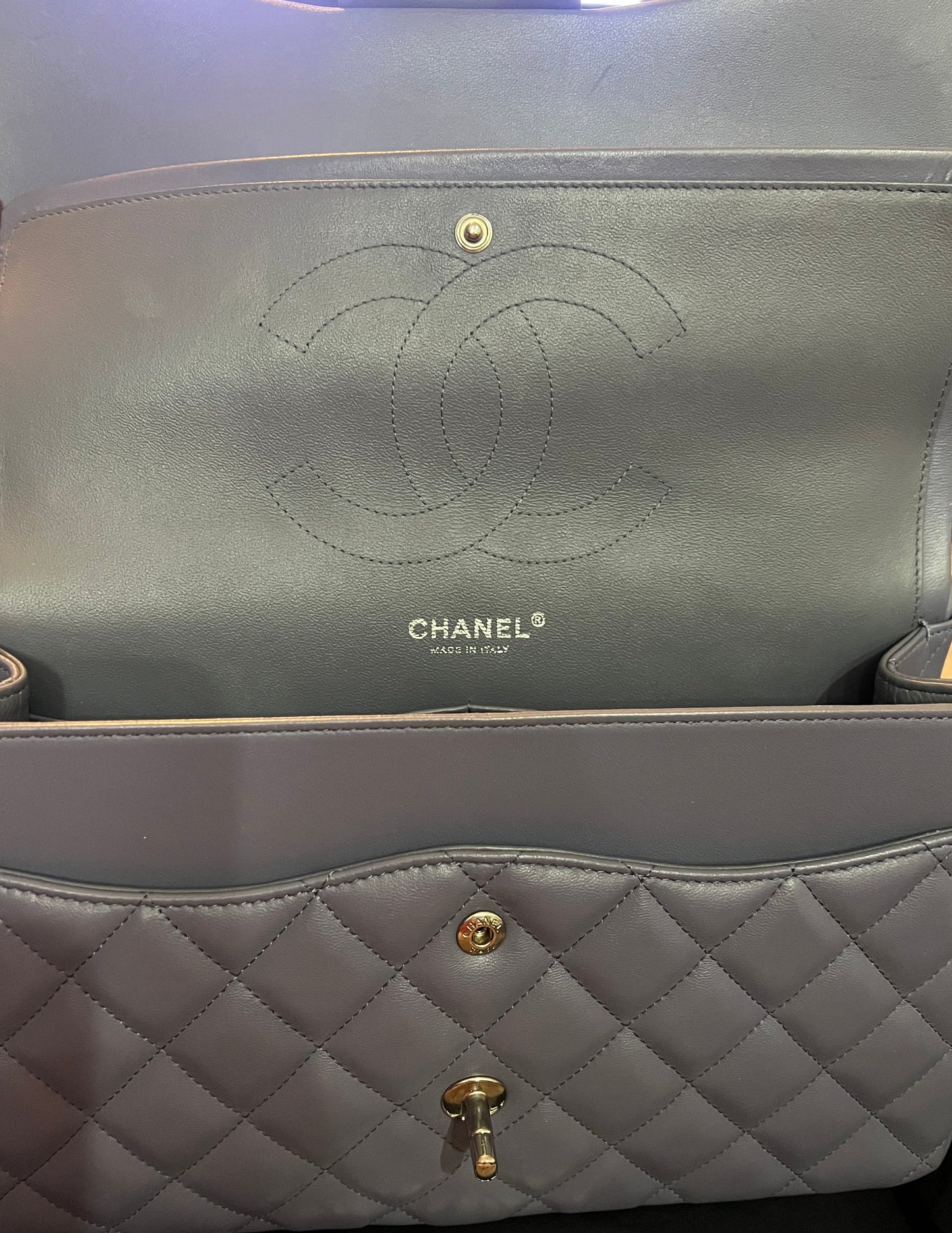Chanel Purple Lambskin Jumbo Double Flap
