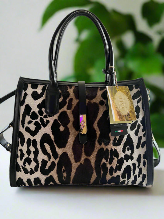 Cavalcanti Leather and Hairon Leopard Tote