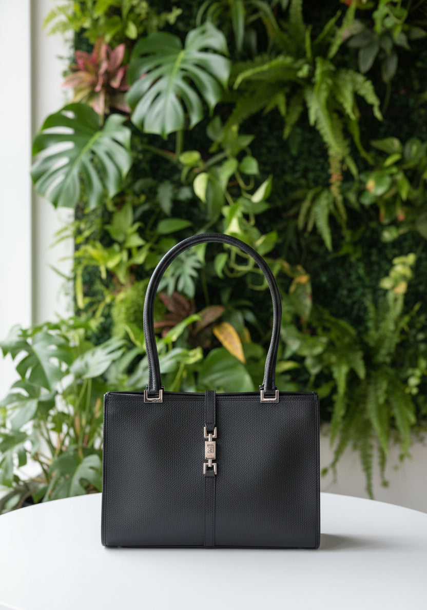 Gucci Vintage Black Pebbled Leather Jackie Tote