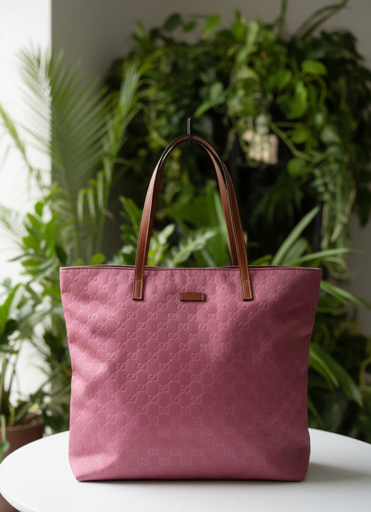 Gucci Pink Nylon & Leather Tote